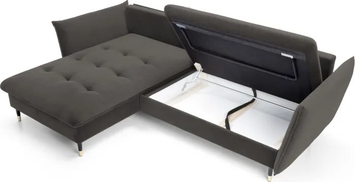 Narożnik GLAM Lewostronny z funkcją spania, zestaw z poduszkami wolnostojący tkanina RIVIERA 95 Ciemny szary DOMO HOME