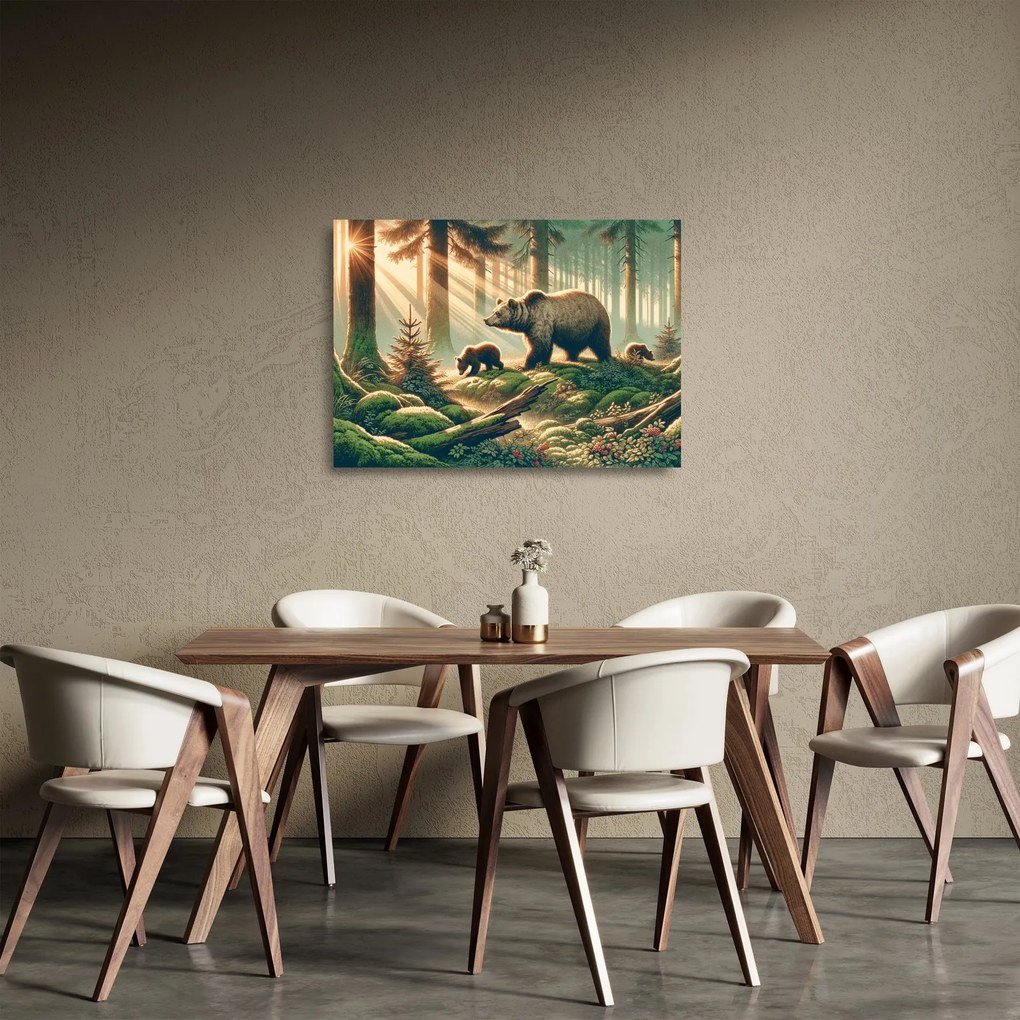 Obraz na szkle - Niedźwiedzie w lesie (70x50 cm)