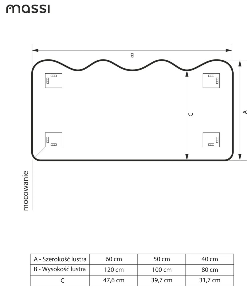 Lustro dekoracyjne oszlifowane bez podświetlenia WAVE | Różne rozmiary | Różne kolory : Kolor tafli szkła - Grafit, Rozmiar - 50 x 100 cm