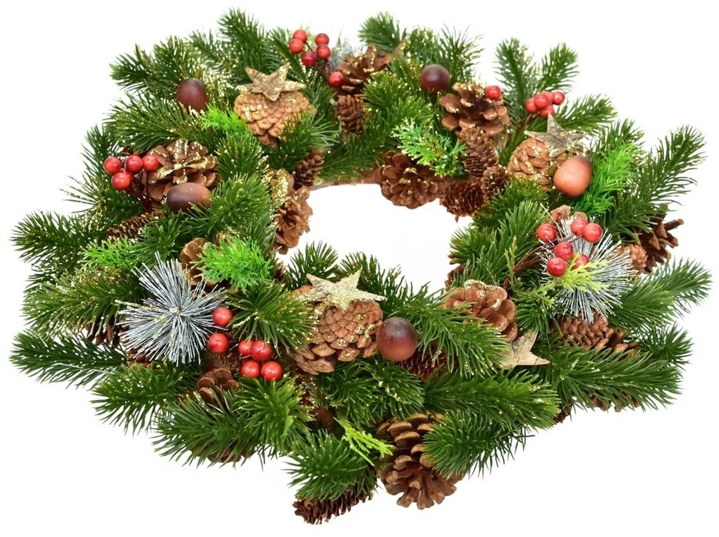 Świąteczny ozdobiony wieniec świerkowy Winter Dream, 40 cm
