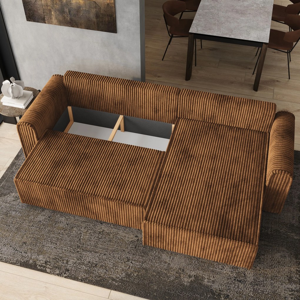 Masseno Narożnik VALTINO z funkcją spania i pojemnikiem na pościel Narozniki L, Rozkładana sofa - Miedziany, TILIA 56