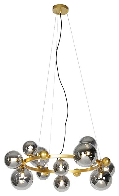 Lampa wisząca w stylu art deco złota z przydymionym szkłem 12-świateł - David ArtDeco Oswietlenie wewnetrzne