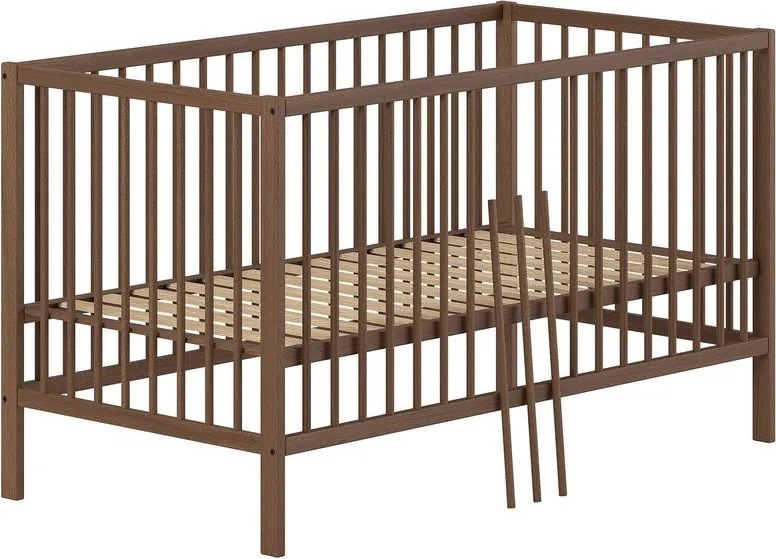 Brązowe łóżeczko z litego drewna bukowego ze zdejmowanym bokiem/z regulowaną wysokością 70x140 cm Dino – Vipack