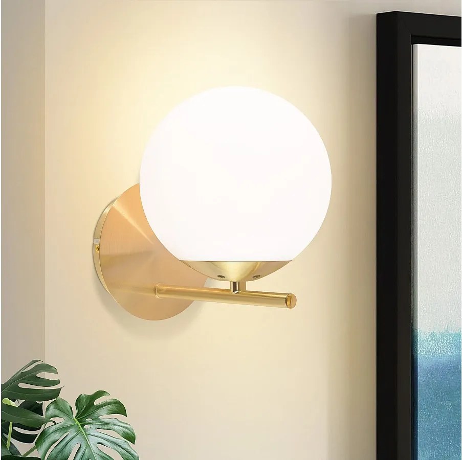 NETTLIFE Lampa ścienna do sypialni przedpokój Vintage złota szklana lampa kulowa E27 metalowa lampka nocna