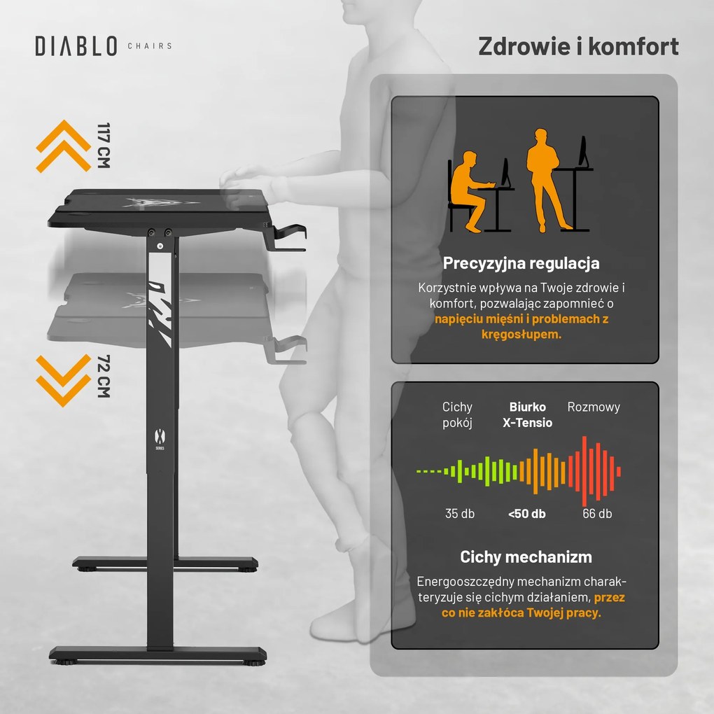Biurko z regulacją wysokości Diablo X-TENSIO 1400 czarne