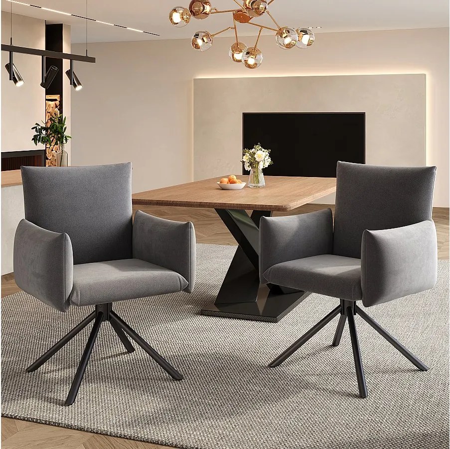 Zestaw 2 krzeseł do jadalni - 60 x 60 x 88 cm - krzesła tapicerowane - obrotowe 360° - aksamitne - szare