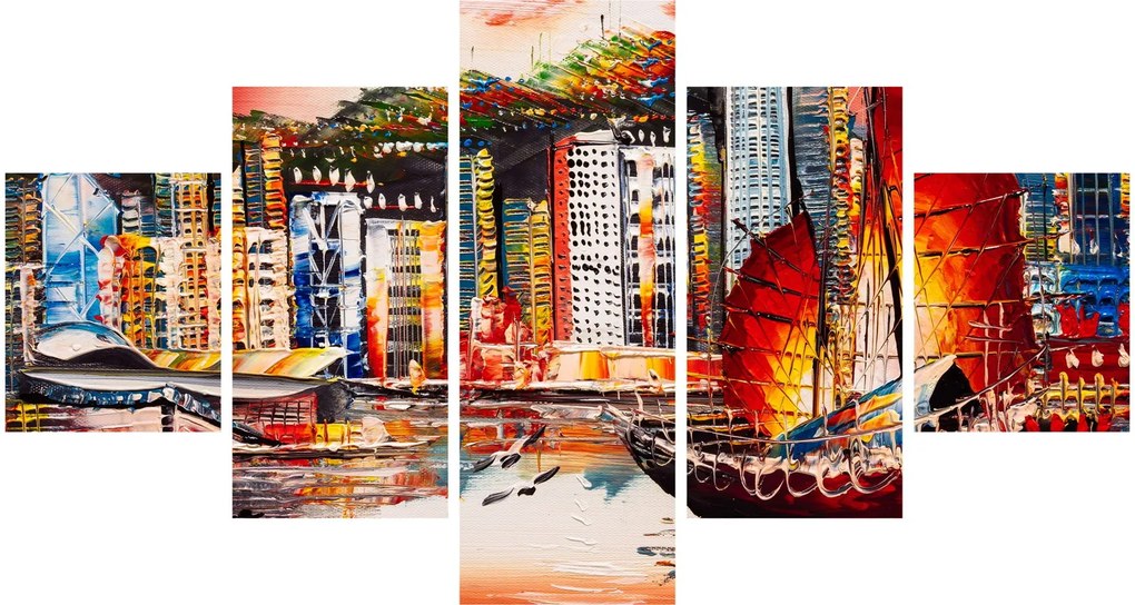 Obraz - Victoria Harbor, Hong Kong, obraz olejny (125x70 cm)