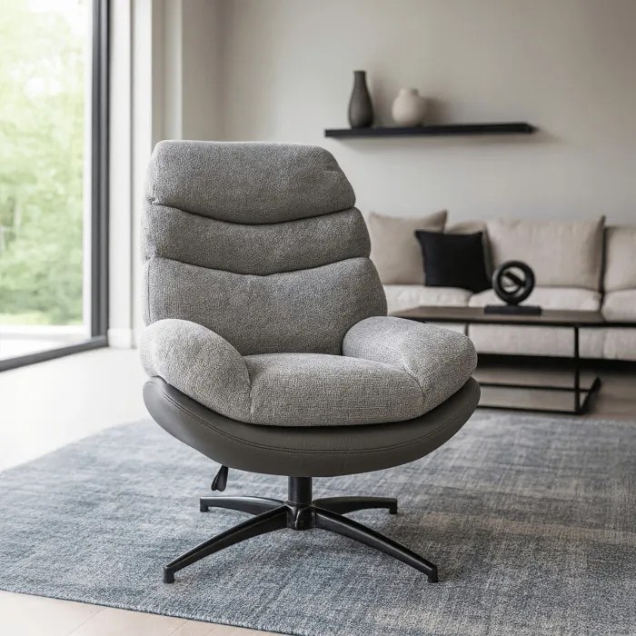 Fotel Wypoczynkowy Obrotowy ASTURIA do Salonu Szary Nowoczesny