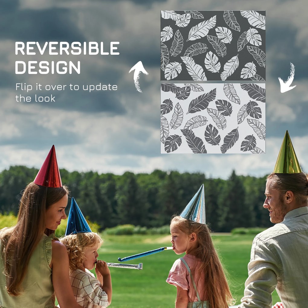 Outsunny Zewnętrzny dywan z możliwością odwrócenia, wodoszczelny, Wzór liść, 182x274cm, Szary/Biały