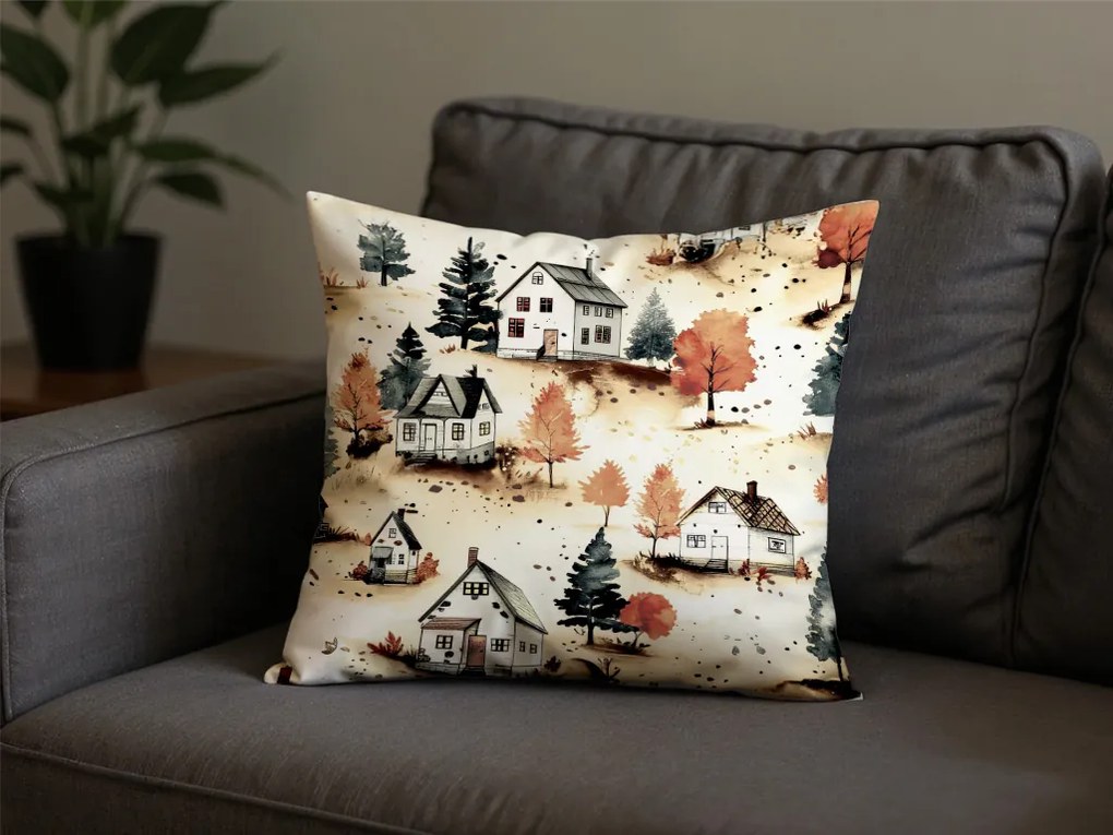 Zestaw 2 sztuk dekoracyjnych poszewek na poduszkę AUTUMN VILLAGE 45x45 cm, kolorowa
