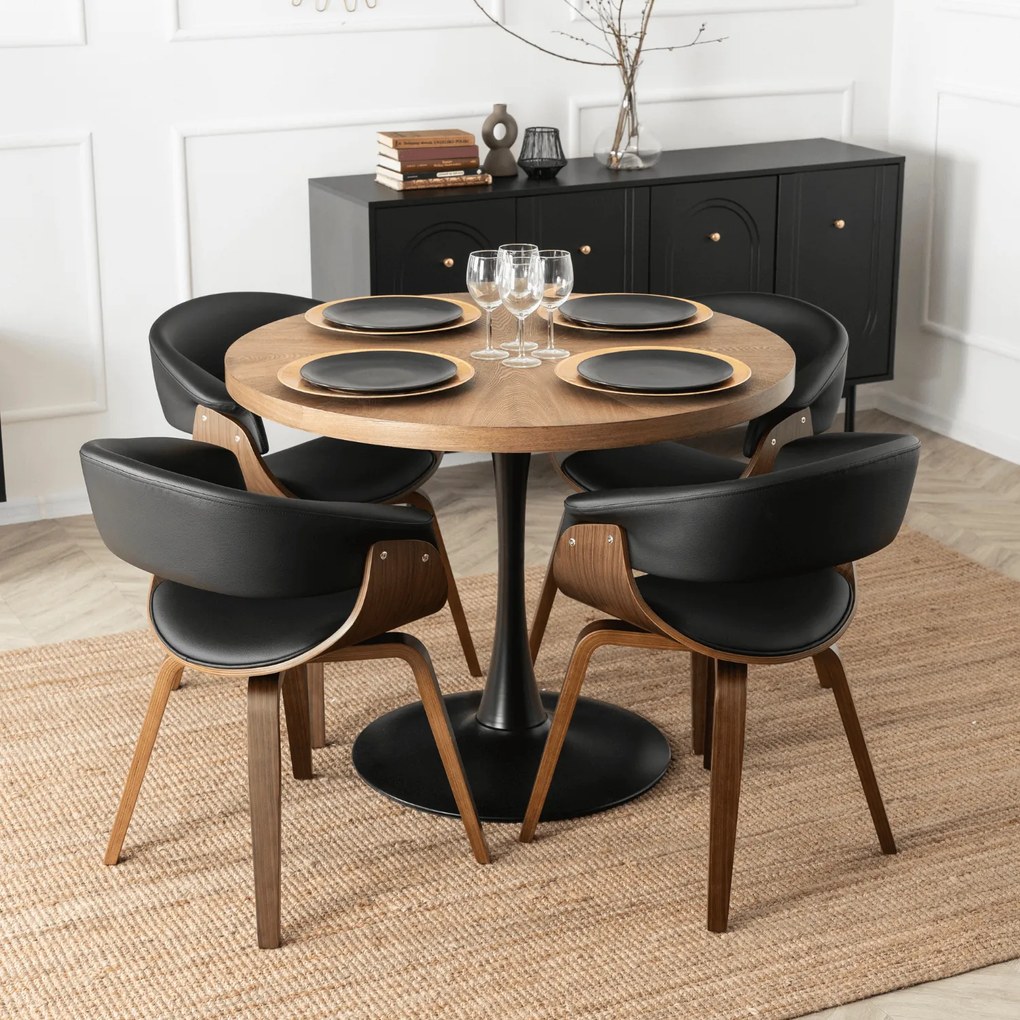 Krzesło Tapicerowane z Drewna Giętego GARY Orzech/Czarne Ekoskóra Nowoczesne Loft