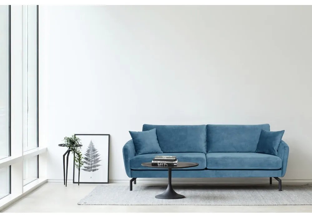 Niebieska sofa z aksamitnym obiciem Scandic Magic, szer. 230 cm