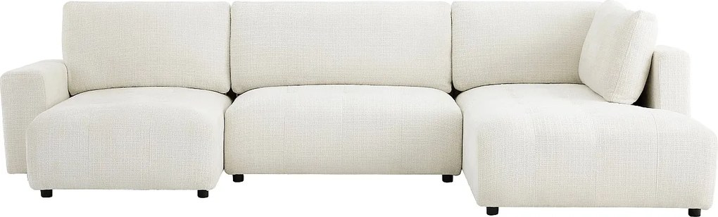 Kanapa narożna prawostronna panoramiczna  z beżowej tkaniny szenilowej CELARO