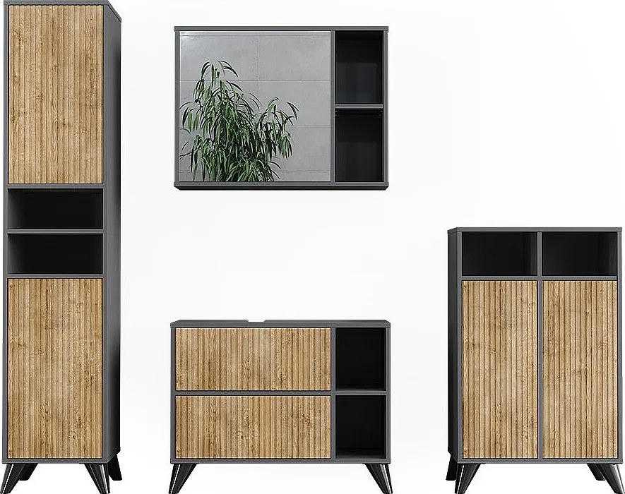 Zestaw mebli łazienkowych antracyt/dąb górski 80x30x62 leano