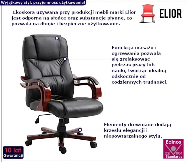 Czarne krzesło biurowe z ekoskóry - Pylios
