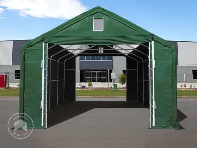 TOOLPORT 6x12m Hala namiotowa - 3 m wysokość ścian bocznych z 4x2,9m bramą, PRIMEtex 2300 z oknami dachowymi, ciemnozielony, ze statyką (podłoże gruntowe) - (49834)