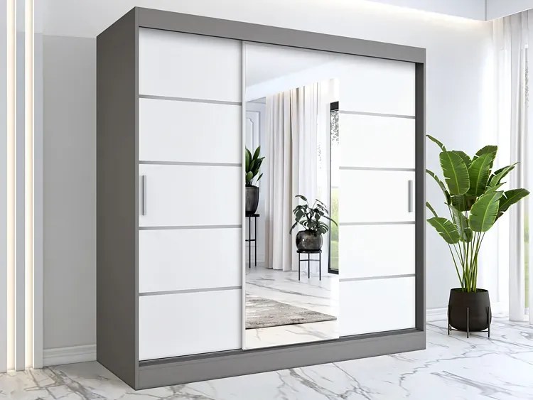 Szafa Przesuwna Biały 200 Cm Antracyt + B8-F55