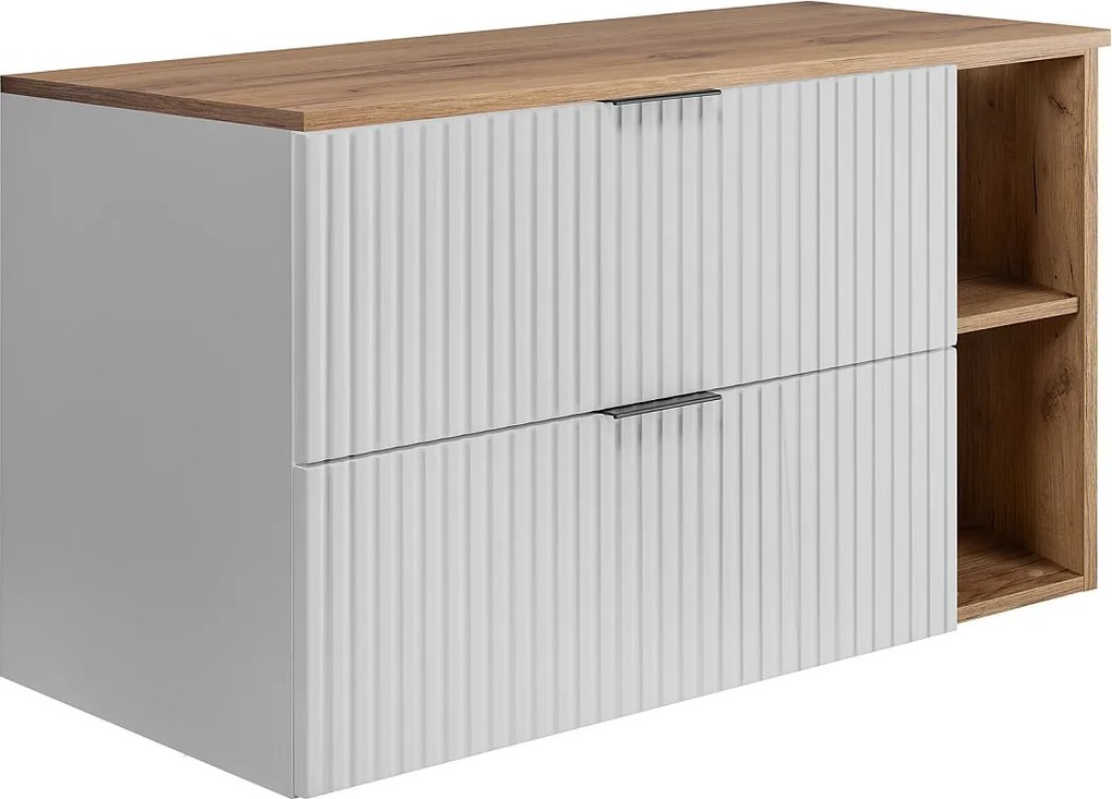 Szafka pod umywalkę, Biały / Dąb Craft + czarny uchwyt, 100 x 57 x 46 cm + Blat