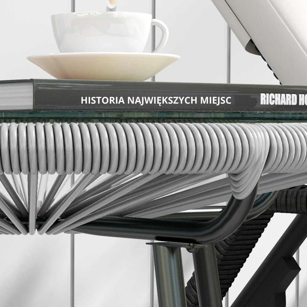 Outsunny Stolik Boczny Rattanowy Bistro Kawowy Blat ze Szkła Okrągły Czarno-Szary Taras Balkon | Aosom PL