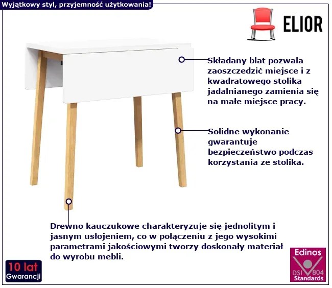 Stół naturalne drewno i biały blat - Foldino