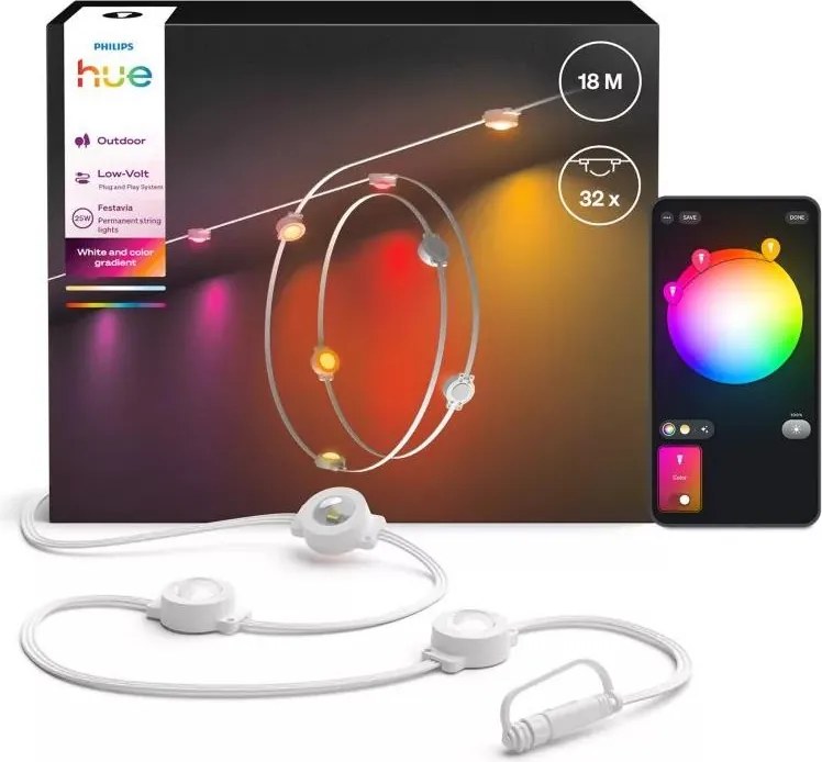 Philips - LED RGBW Ściemnialny zewnętrzny łańcuch świetlny Hue FESTAVIA 32xLED 18m IP65