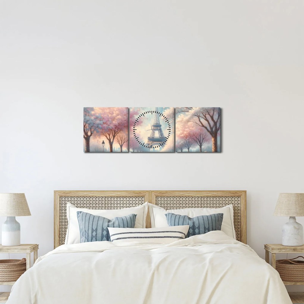Obraz – Wiosna w Paryżu (z zegarem) (90x30 cm)