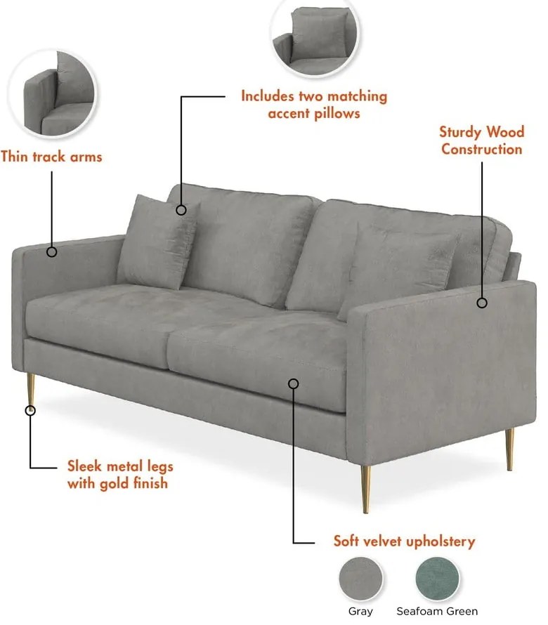 Szara sofa 184 cm Highland – CosmoLiving by Cosmopolitan