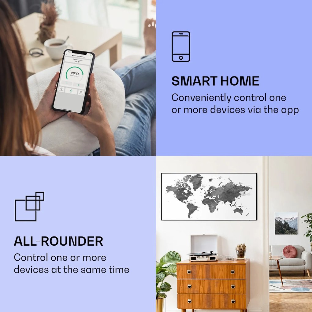 Klarstein Wonderwall Art Smart 700W 60x120cm Obraz na podczerwień Czarna mapa