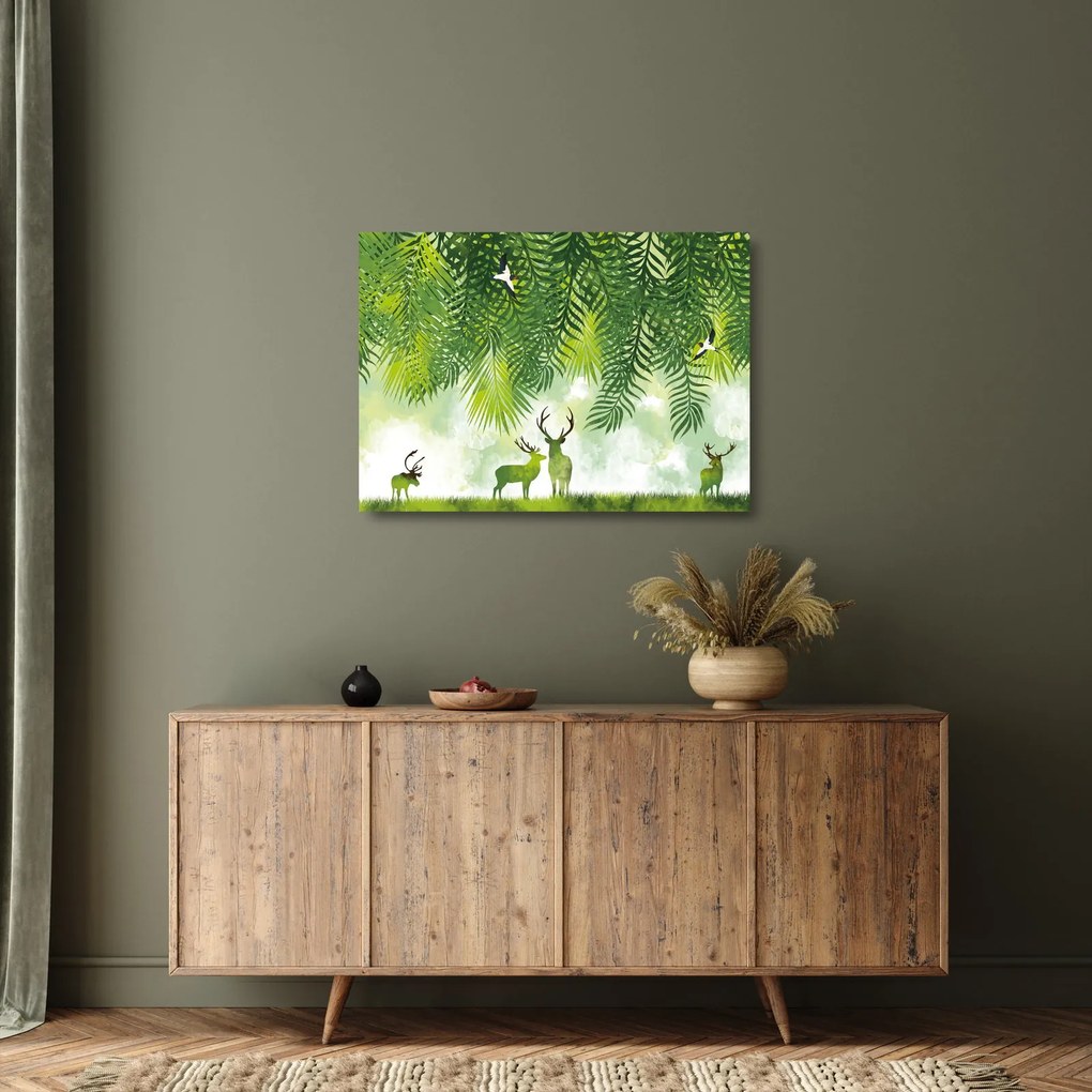 Obraz na szkle - Jeleń w lesie (70x50 cm)