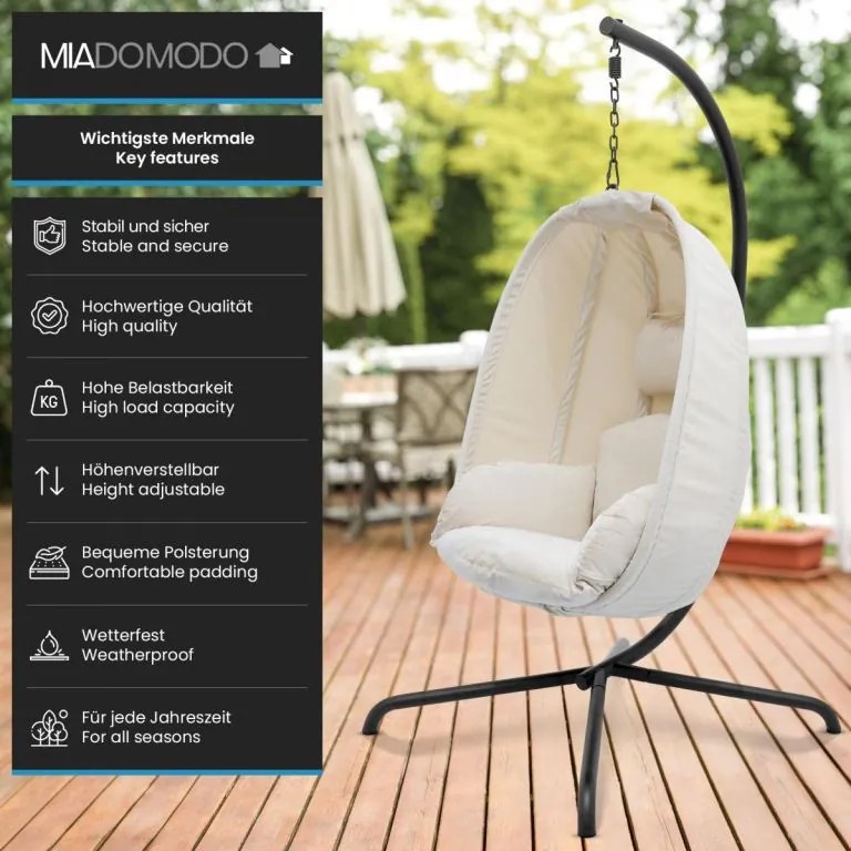 MIADOMODO fotel bujany wiszący beżowy, nośność 160 kg