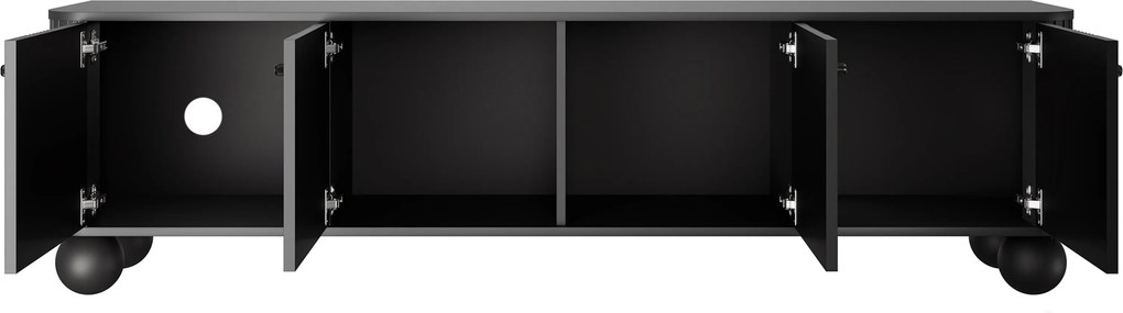 Szafka RTV Vesper 4D 187 cm - czarny / czarne uchwyty / nogi kule