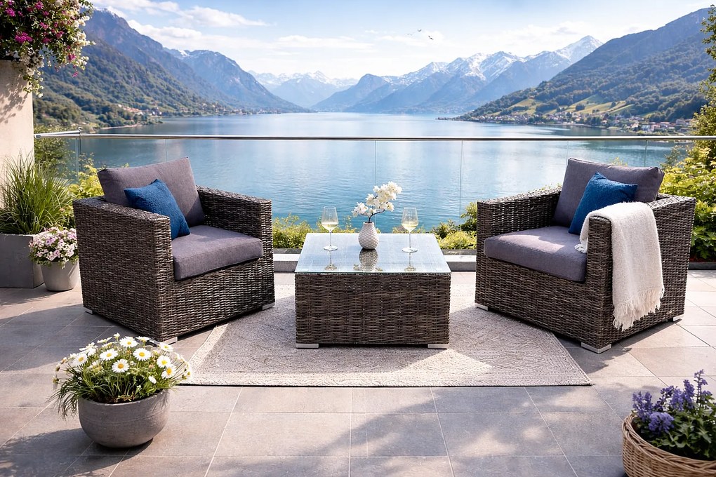 Zestaw rattanowy MALIBU dla 2 osób (szary)