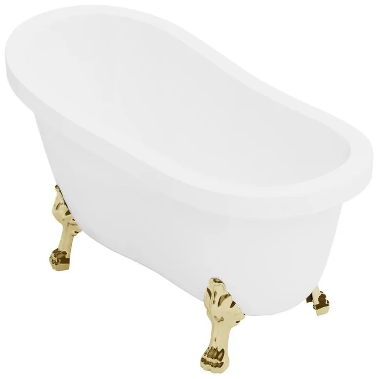 Wanna wolnostojąca retro ze złotymi nogami w kształcie lwich łap – 171 l – 145 x 74 x 77 cm – Biała – NISOS