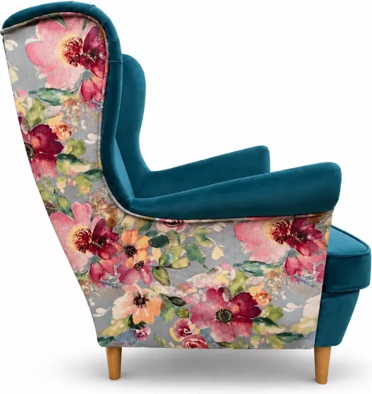 Skandynawski fotel uszak Flower w kwiaty