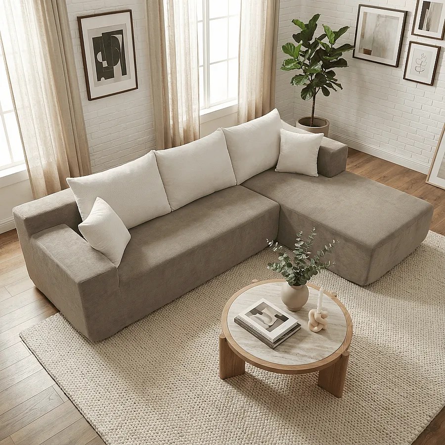 Coco Living Sofa do salonu Luna 3-osobowa – piaskowy biały prawa