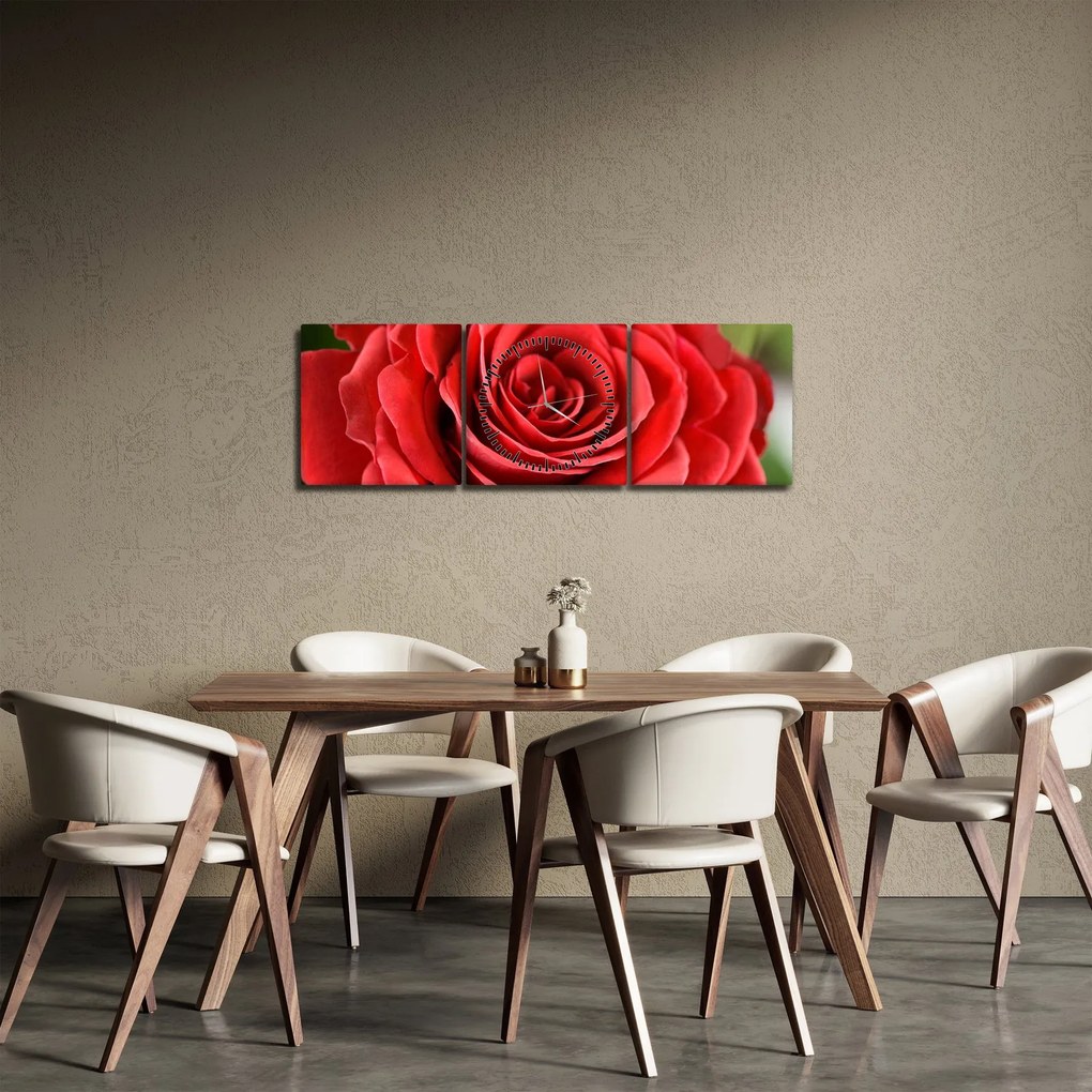 Obraz kwiatu róży (z zegarem) (90x30 cm)
