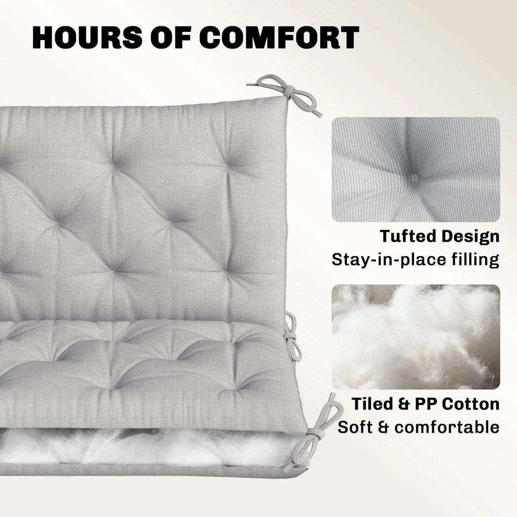 Outsunny Poduszka na Ławkę 3-Osobową 150x98x8 cm z Taśmami, Poduszka na Meble Ogrodowe i Huśtawkę Hollywoodzką, Jasnoszary