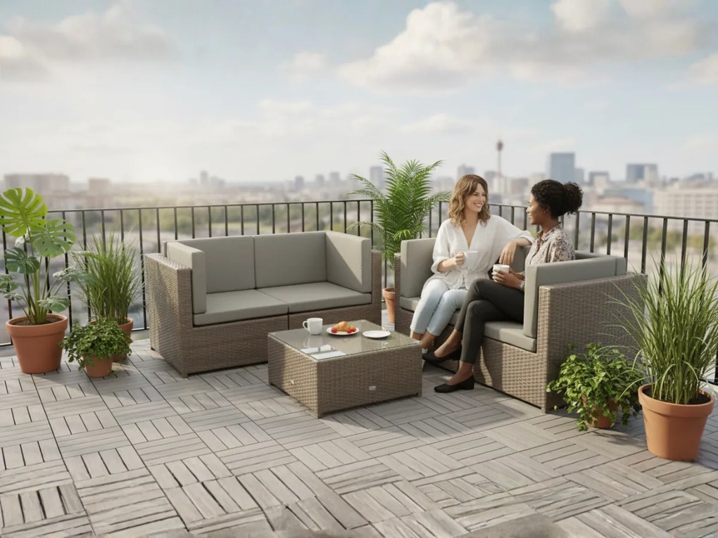 Technorattanowy zestaw ogrodowy (2 x sofa + stolik) TINTO szary