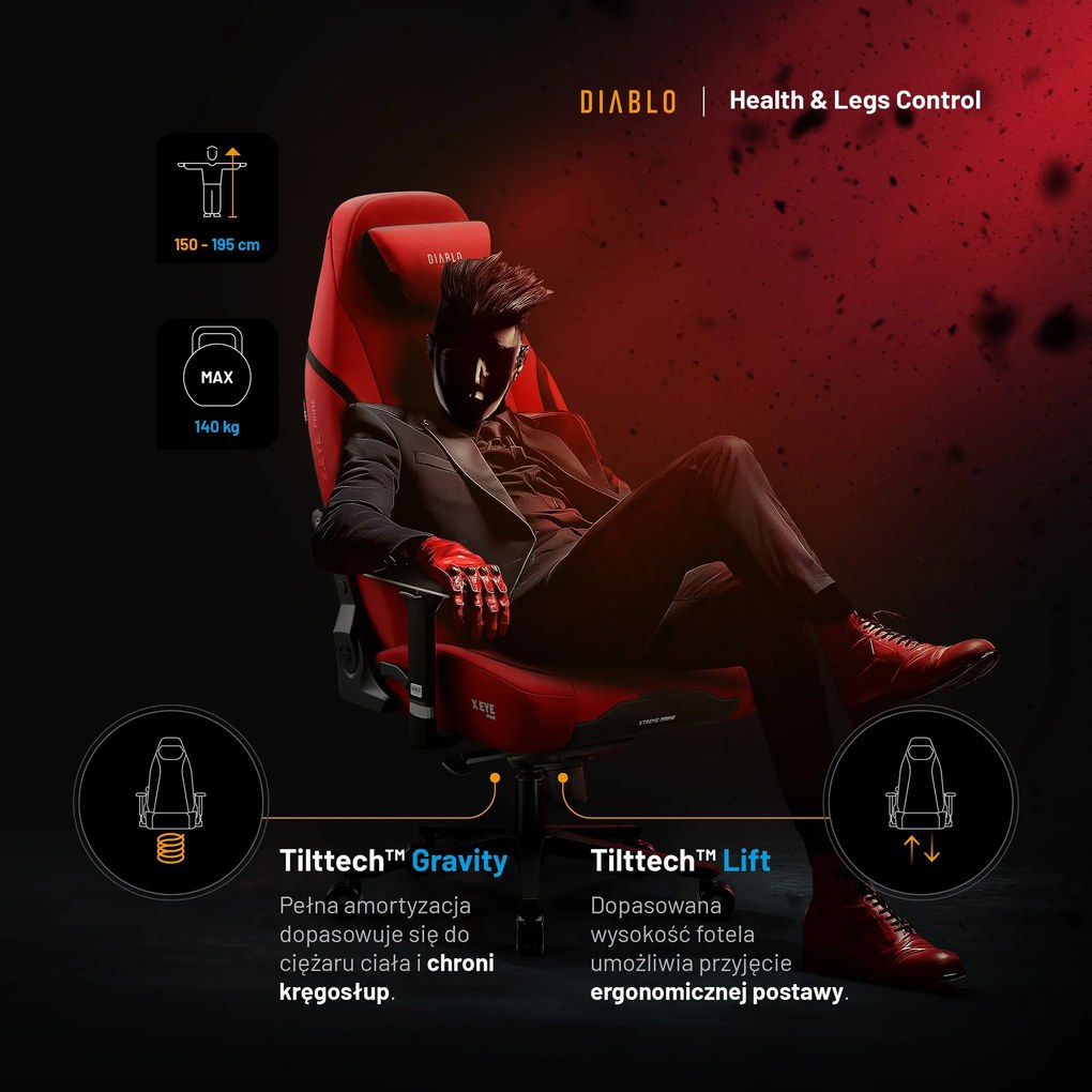 Fotel gamingowy Diablo X.Eye Prime, Normal Size, Bloody Mary