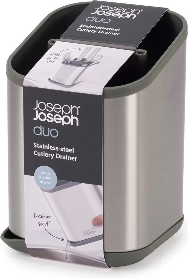 Ociekacz na sztućce ze stali nierdzewnej w kolorze srebra z połyskiem 11x11,5 cm Duo Steel – Joseph Joseph
