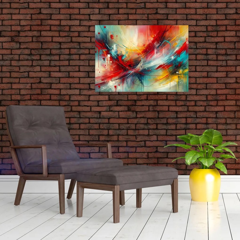 Obraz na szkle – Abstrakcja z czerwienią (70x50 cm)
