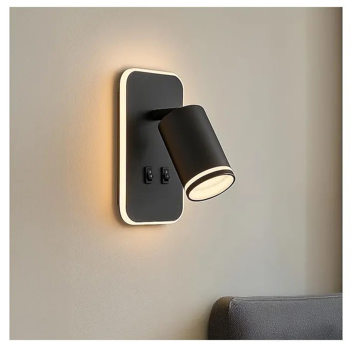 LED Naścienna oprawa punktowa PIPE 1xGU10/10W/230V + LED/6W czarna