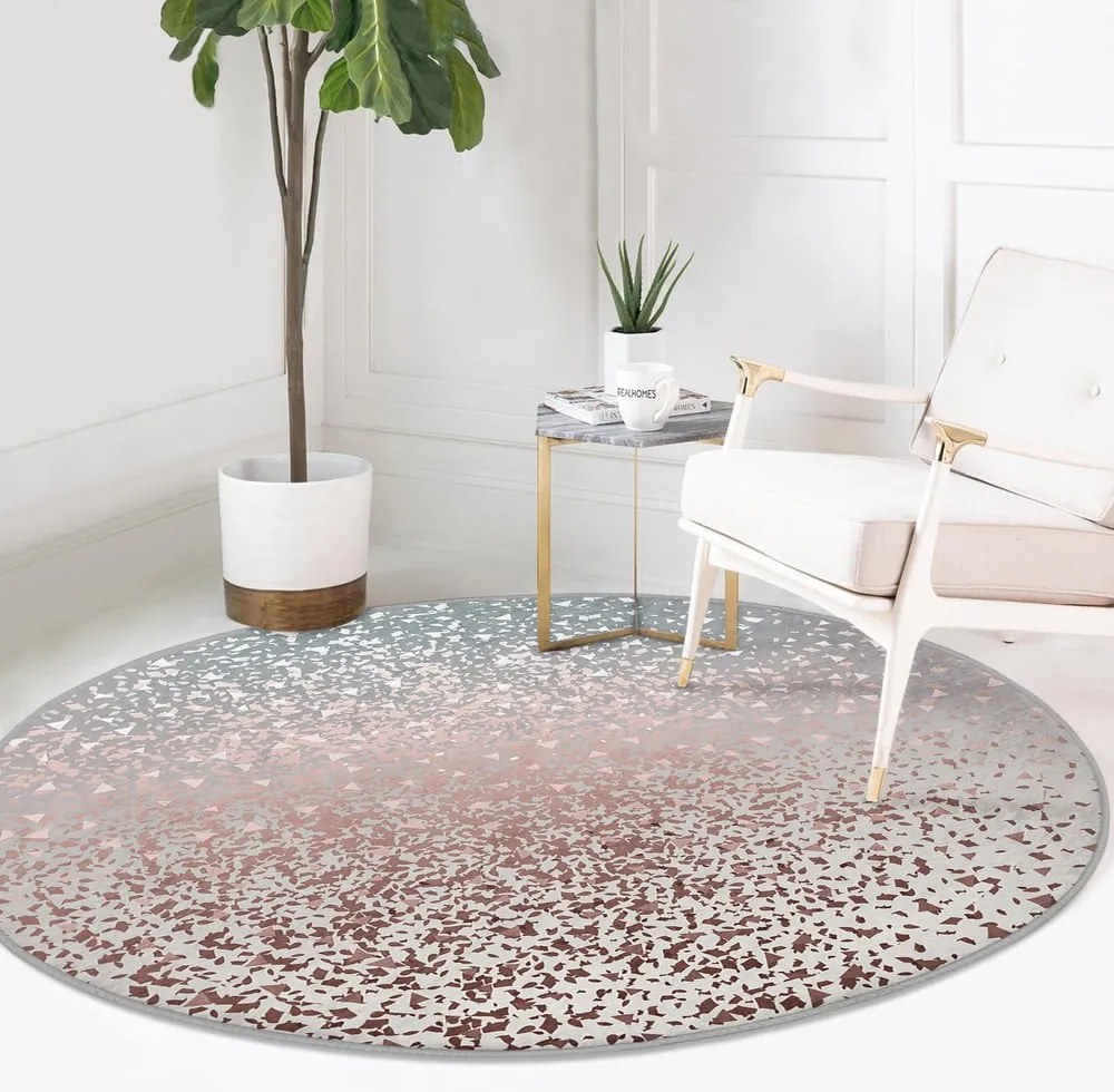 Szaro-miedziany okrągły dywan odpowiedni do prania i robotów sprzątających ø 80 cm Comfort – Mila Home