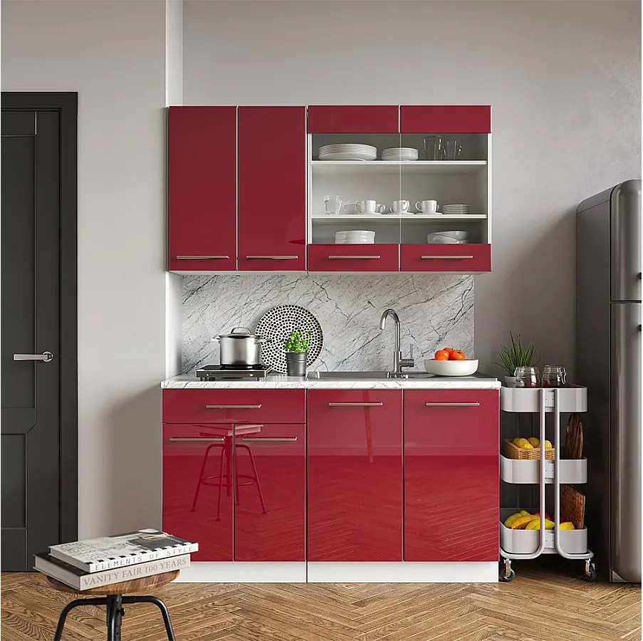 Pojedyncza kuchnia bordowy wysoki połysk/biały 140x46x81.6 fame-line