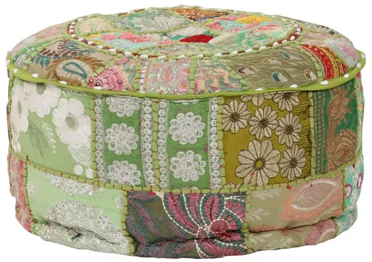 Okrągła zielona pufa patchwork - Reo 3X
