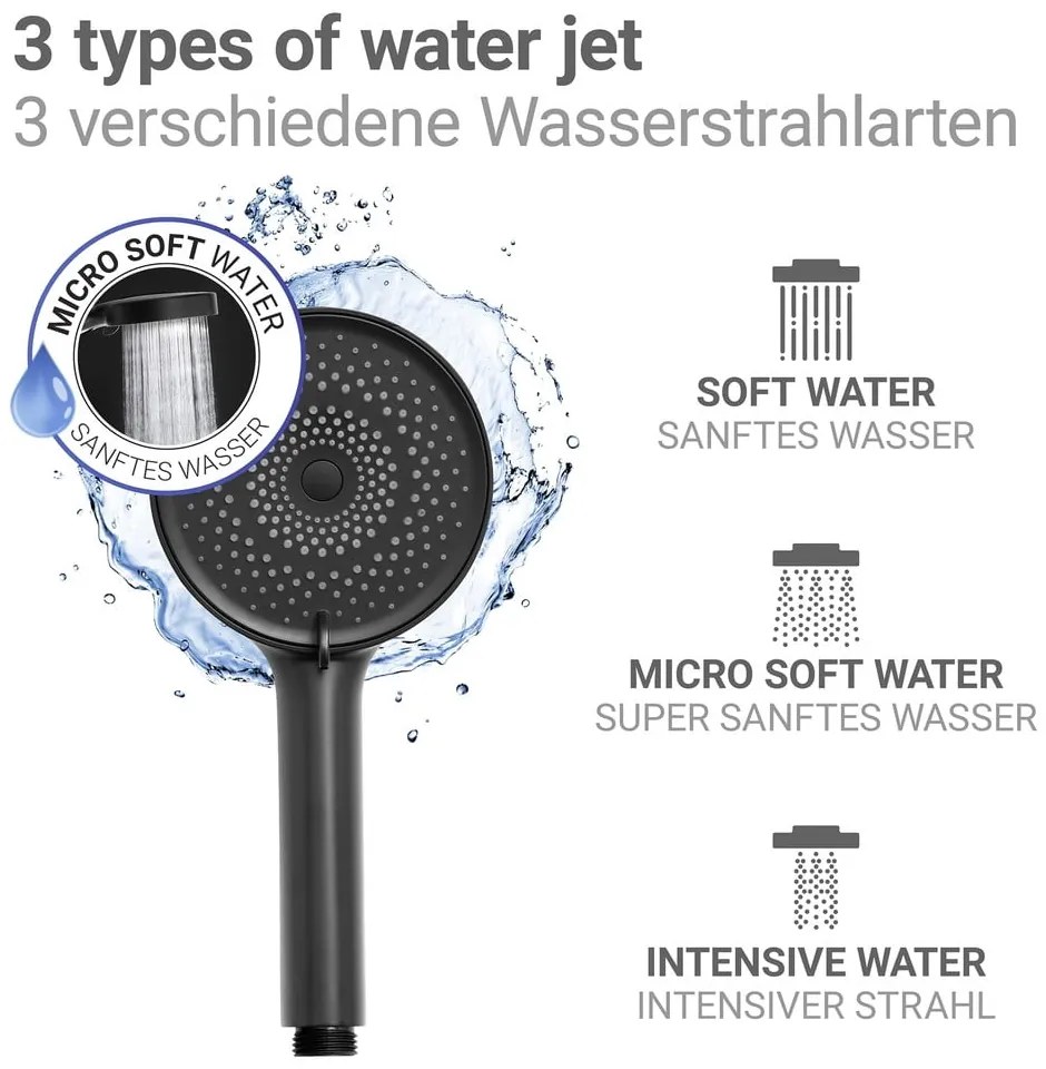 Plastikowa słuchawka prysznicowa w kolorze matowej czerni ø 12 cm Softwater – Wenko