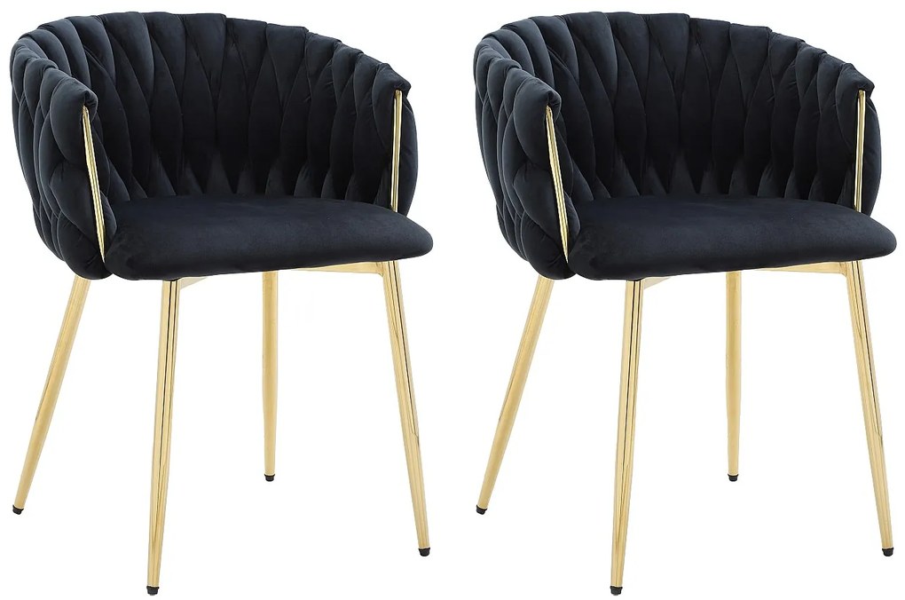 Zestaw 2 krzeseł z podłokietnikami z weluru i złotego metalu - Czarny - ELEGANO