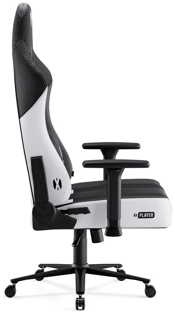 Materiałowy fotel gamingowy Diablo X-Player 2.0 Normal Size, biało-czarny