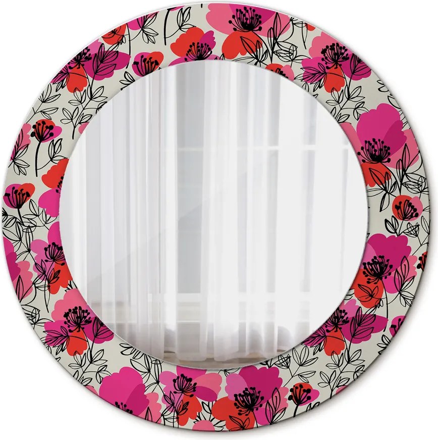 Lustro dekoracyjne okrągłe Różowe maki