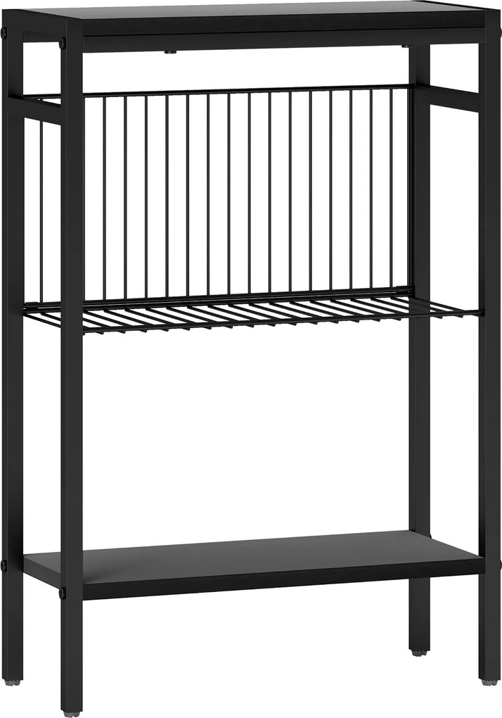 HOMCOM Stolik pomocniczy, 3-poziomowy design, półki w wyglądzie drewna, rama stalowa, Czarny